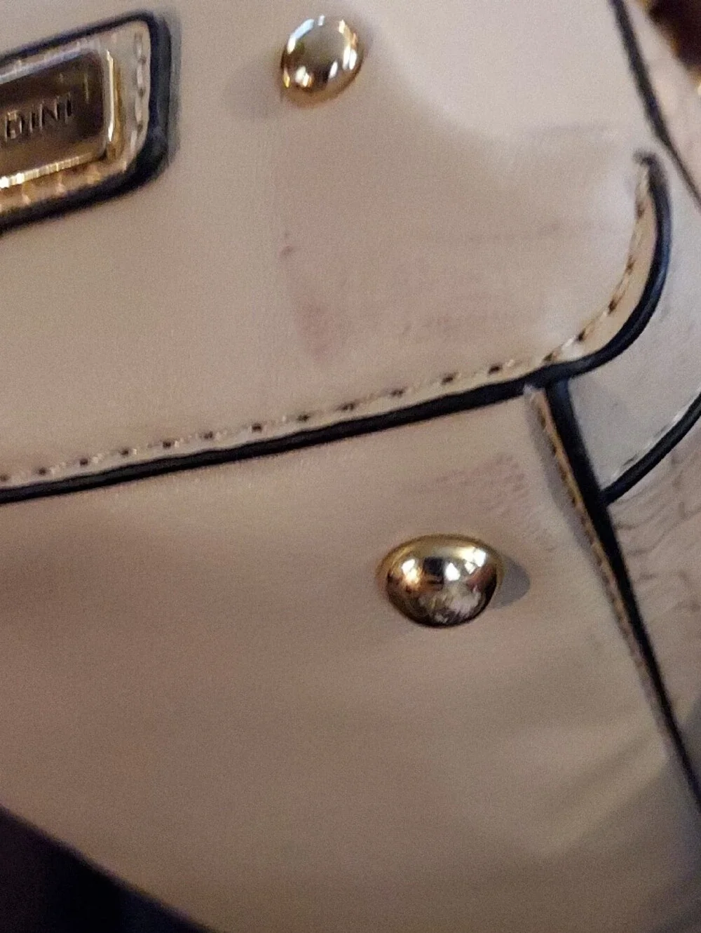 Adrienne Vittadini Cream Croc-Embossed Satchel with Black Trim & Gold Hardware